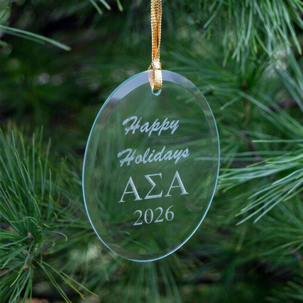 Alpha Sigma Alpha Holiday Glass Oval Ornaments - 2024