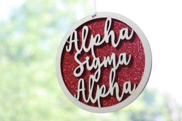 Sorority Shop Alpha Sigma Alpha Laser Carved Script Ornament - 3" Round 