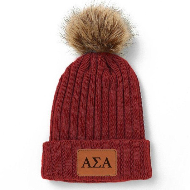 Sorority Shop Alpha Sigma Alpha Pom Pom Beanie Hat 