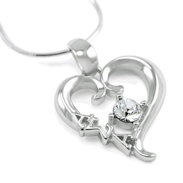 Alpha Sigma Alpha Sterling Silver Heart Pendant with Swarovski Clear Crystal