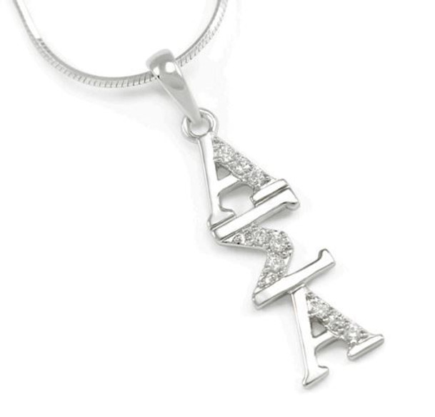 Alpha Sigma Alpha Sterling Silver Lavaliere set with Lab-Created Diamonds