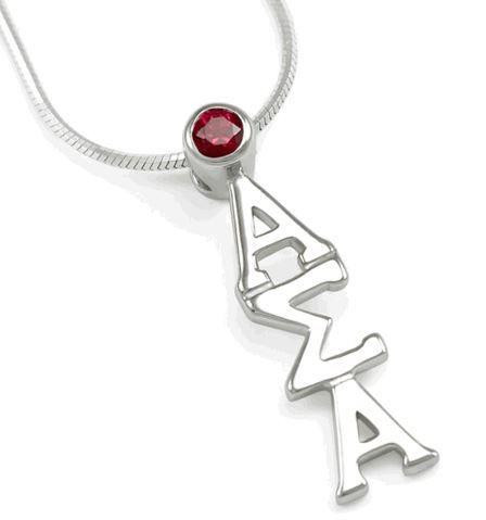 TCS Alpha Sigma Alpha Sterling Silver lavaliere with Red Crystal 