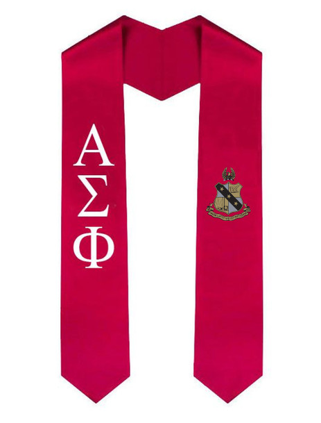 Alpha Sigma Phi Greek Lettered Graduation Sash Stole With Crest