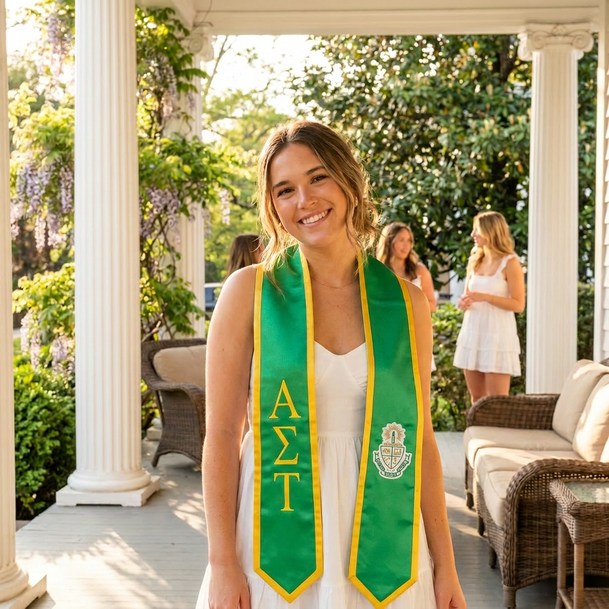DISCOUNT-Alpha Sigma Tau Greek 2 Tone Lettered Graduation Sash Stole