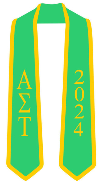 DISCOUNT-Alpha Sigma Tau Greek 2 Tone Lettered Graduation Sash Stole w/ Year