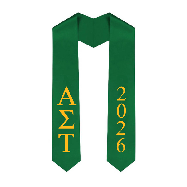 Alpha Sigma Tau Greek Lettered Graduation Sash Stole With Year - Best Value