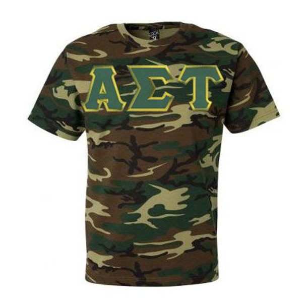 DISCOUNT-Alpha Sigma Tau Lettered Camouflage T-Shirt