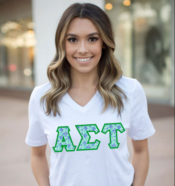 DISCOUNT-Alpha Sigma Tau Lettered V-Neck Tee