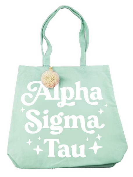 Sorority Shop Alpha Sigma Tau Retro Pom Pom Tote Bag 