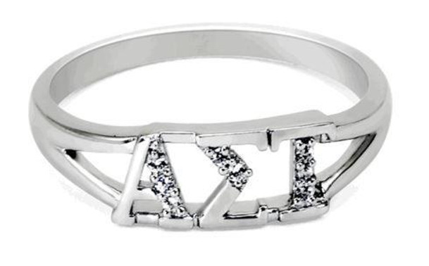 TCS Alpha Sigma Tau Sterling Silver Ring set with Lab-Created Diamonds 