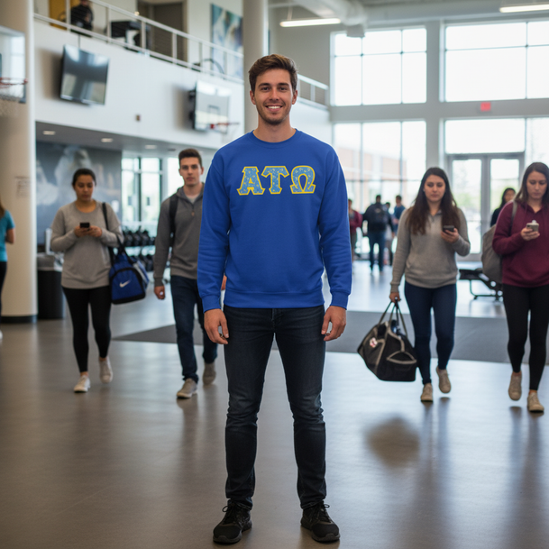 Alpha Tau Omega Fraternity Crest - Shield Twill Letter Crewneck Sweatshirt