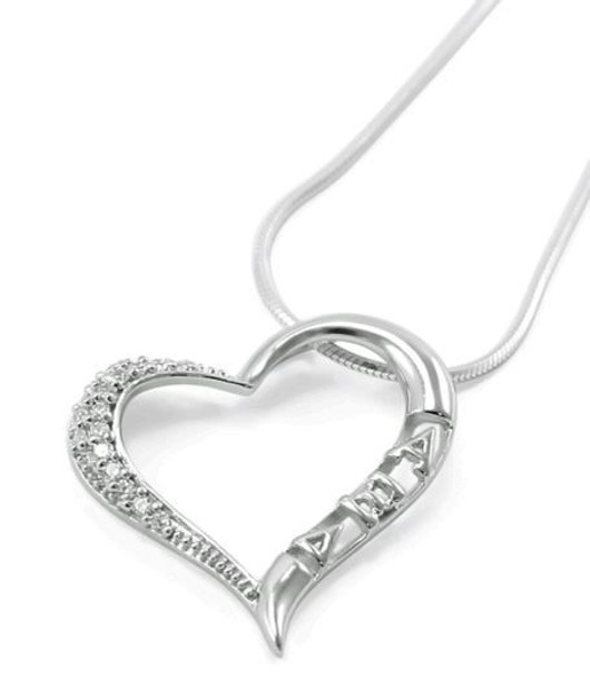 Alpha Xi Delta Sterling Silver Heart Pendant with lab created diamonds