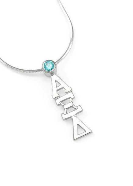 TCS Alpha Xi Delta Sterling Silver Lavaliere Pendant with Swarovski™ Light Blue Crystal 