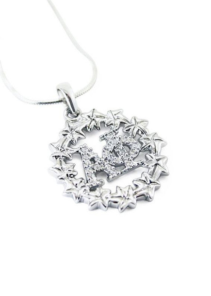 TCS Alpha Phi Ivy Leaf Circular Pendant set with Lab-created Diamonds 