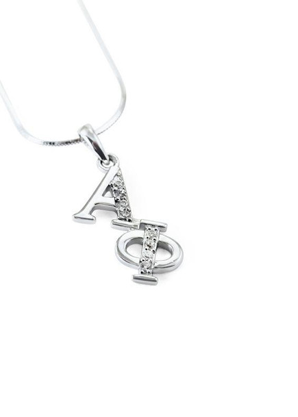 TCS Alpha Phi Sterling Silver Diagonal Lavaliere set with Lab-Created Diamonds 