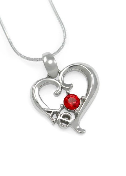 Alpha Phi Sterling Silver Heart Pendant with Swarovski™ Red Crystal