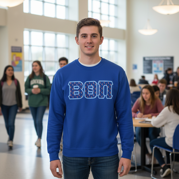 Beta Theta Pi Fraternity Crest - Shield Twill Letter Crewneck Sweatshirt