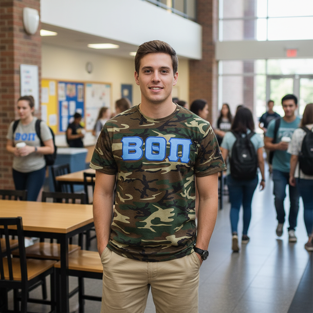 DISCOUNT- Beta Theta Pi Lettered Camouflage T-Shirt