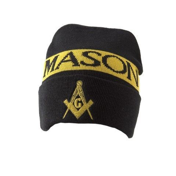 Black Knit Beanie w/Mason / Freemason Shield