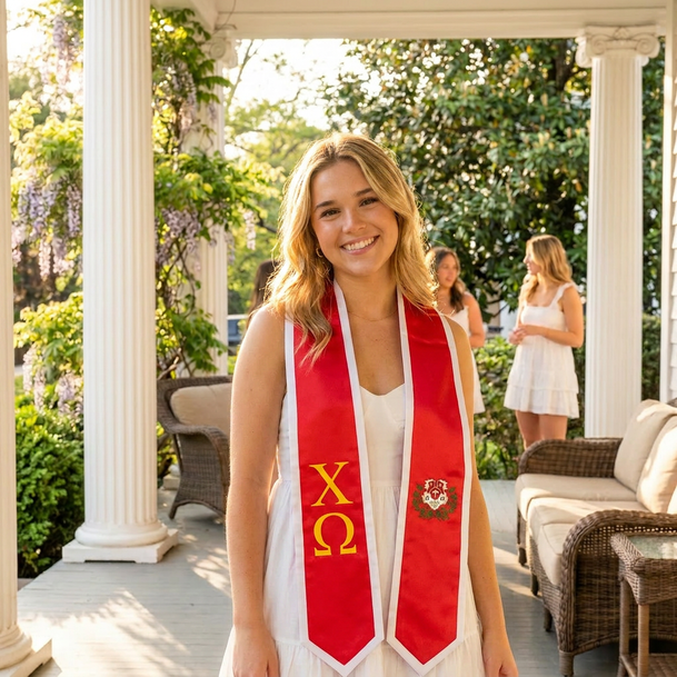 DISCOUNT-Chi Omega Greek 2 Tone Lettered Graduation Sash Stole