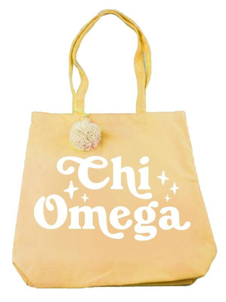 Chi Omega Retro Pom Pom Tote Bag