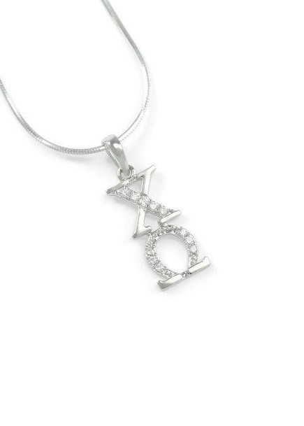 TCS Chi Omega Sterling Silver Lavaliere set with Lab-Created Diamonds 