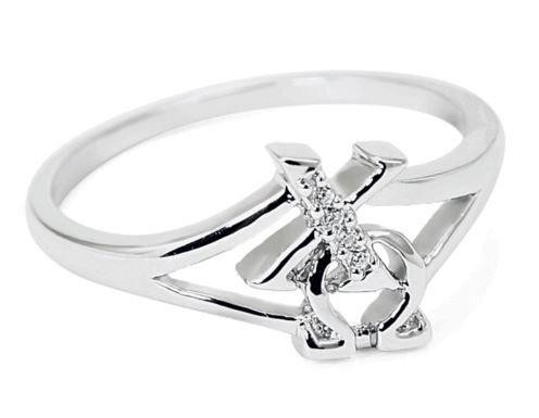 TCS Chi Omega Diagonal Sterling Silver Ring set with Lab-Created Diamonds 