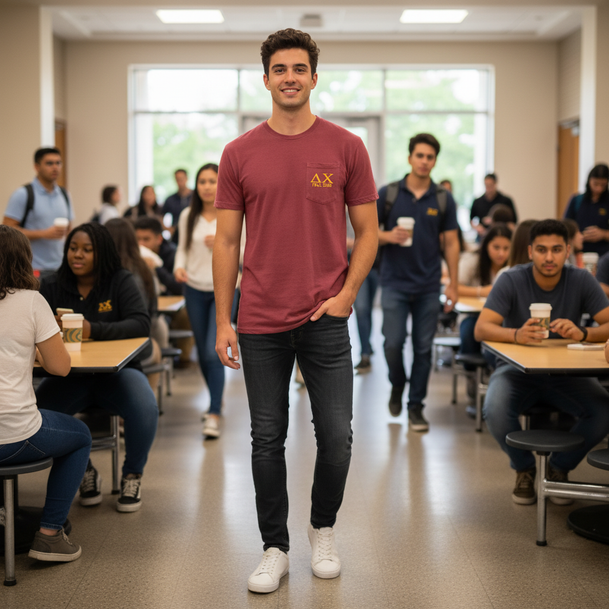 Delta Chi Greek Letter Comfort Colors Pocket Tee