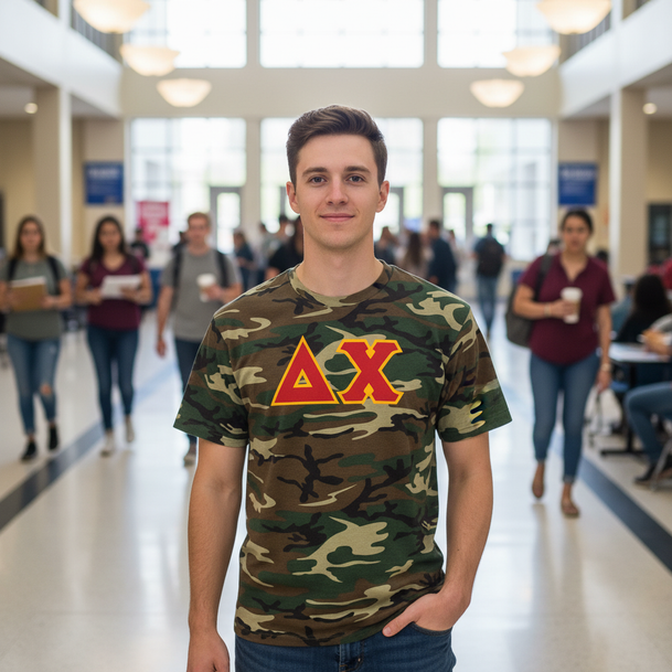 DISCOUNT- Delta Chi Lettered Camouflage T-Shirt