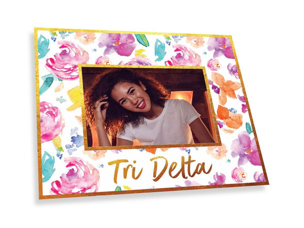 Delta Delta Delta Gold Foil & Floral Painted Photo Frame