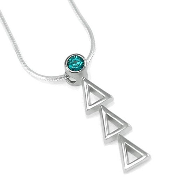 Delta Delta Delta Sterling Silver Lavaliere with Swarovski™ Cerulean Colored Crystal