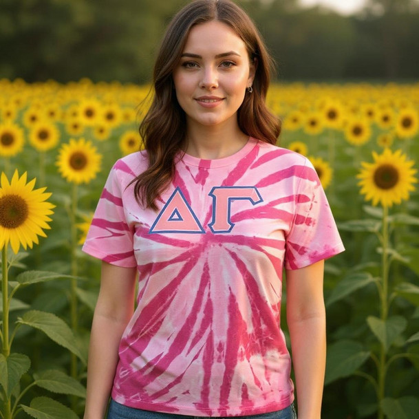 DISCOUNT-Delta Gamma Lettered Tie-Dye t-shirts