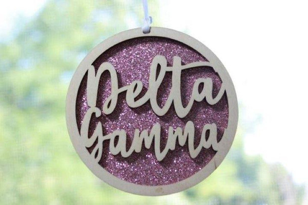 Sorority Shop Delta Gamma Laser Carved Script Ornament - 3" Round 