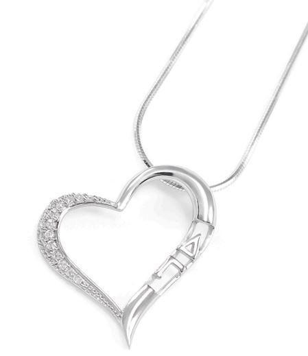 TCS Delta Gamma Sterling Silver Heart Pendant set with Lab-created Diamonds 