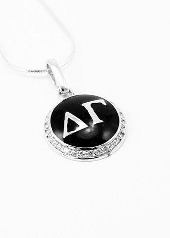 TCS Delta Gamma Sterling Silver Pendant with Black Enamel and Lab-created Diamonds 