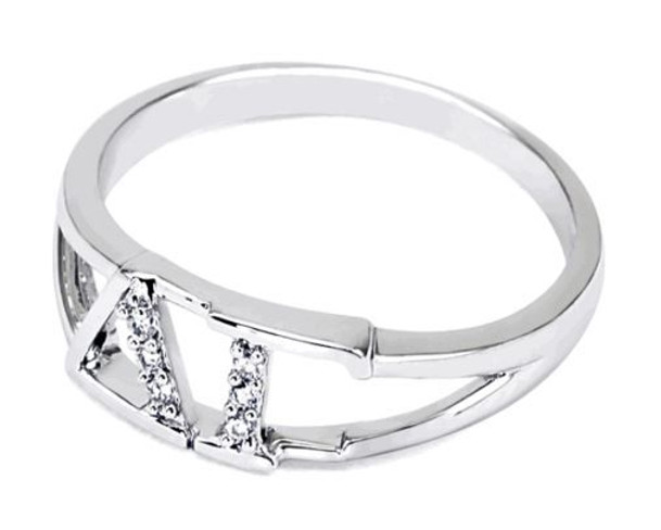 Delta Gamma Sterling Silver Ring set with Lab-Created Diamonds