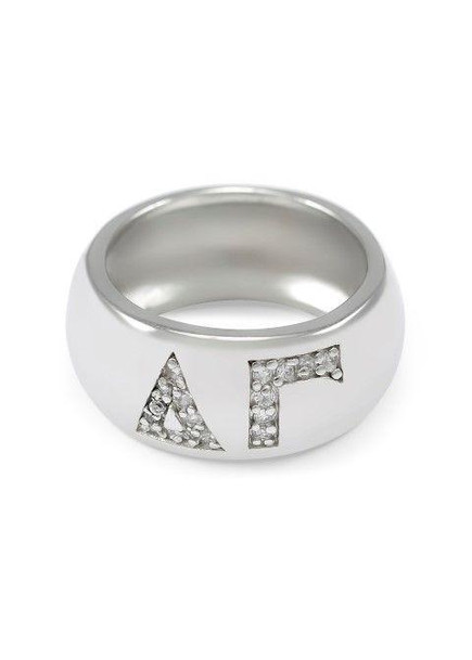 TCS Delta Gamma Sterling Silver Ring with Pave Cubic Zirconia Greek Letters 