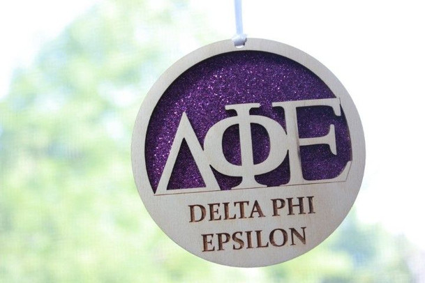 Delta Phi Epsilon Laser Carved Greek Letter Ornament - 3" Round