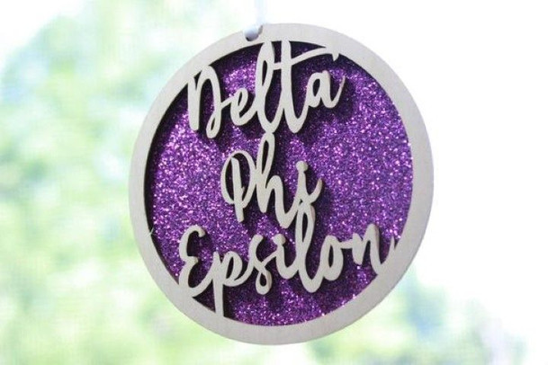 Delta Phi Epsilon Laser Carved Script Ornament - 3" Round