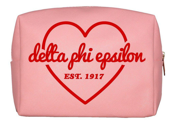 Sorority Shop Delta Phi Epsilon Pink with Red Heart Makeup Bag 