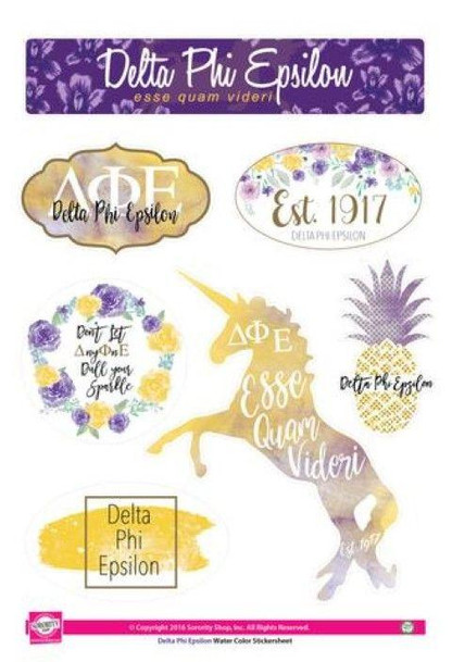 Sorority Shop Delta Phi Epsilon Water Color Stickers 