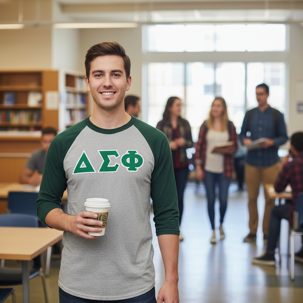 DISCOUNT- Delta Sigma Phi Lettered Raglan T-Shirt