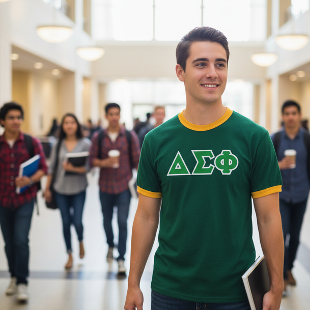 DISCOUNT- Delta Sigma Phi Lettered Ringer Shirt
