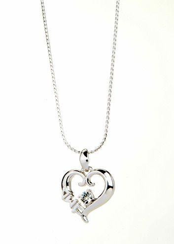 TCS Delta Sigma Pi Sterling Silver Heart Pendant with Swarovski Clear Crystal 