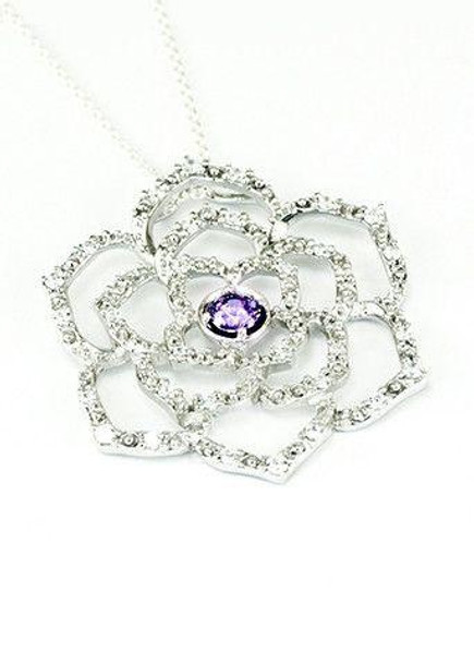 TCS Delta Sigma Pi Sterling Silver Rose Pendant with Lab-created Diamonds 