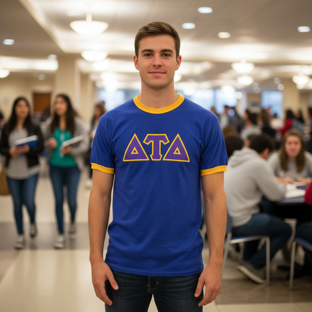 DISCOUNT- Delta Tau Delta Lettered Ringer Shirt