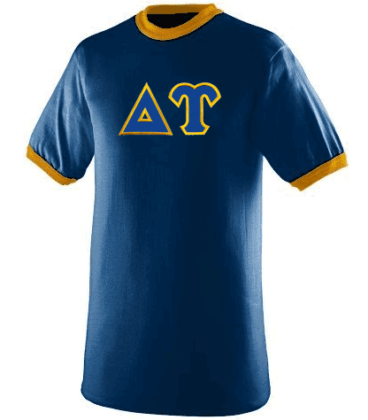  DISCOUNT- Delta Upsilon Lettered Ringer Shirt 