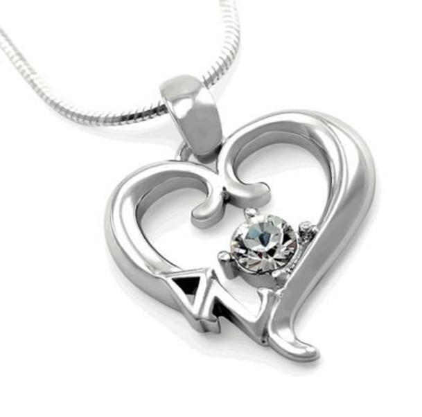 Delta Zeta Sterling Silver Heart Pendant with Swarovski Clear Crystal