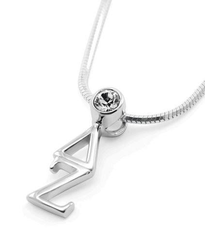 TCS Delta Zeta Sterling Silver Lavaliere Pendant with Swarovski Clear Crystal 
