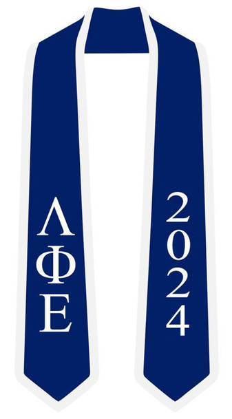 DISCOUNT-Lambda Phi Epsilon Greek 2 Tone Lettered Graduation Sash Stole w/ Year